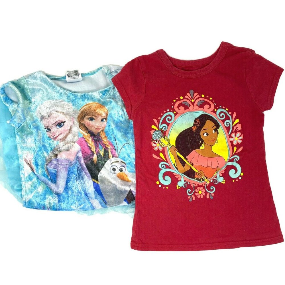Disney Lot of 2 Girls S Small 6 T-Shirt & Velour Dress Frozen Elena of Avalor